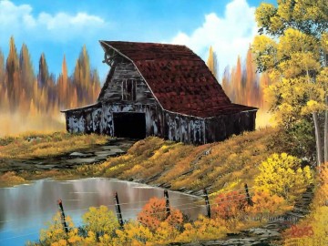 rustikale Scheune Bob Ross freihändig Landschaften Ölgemälde